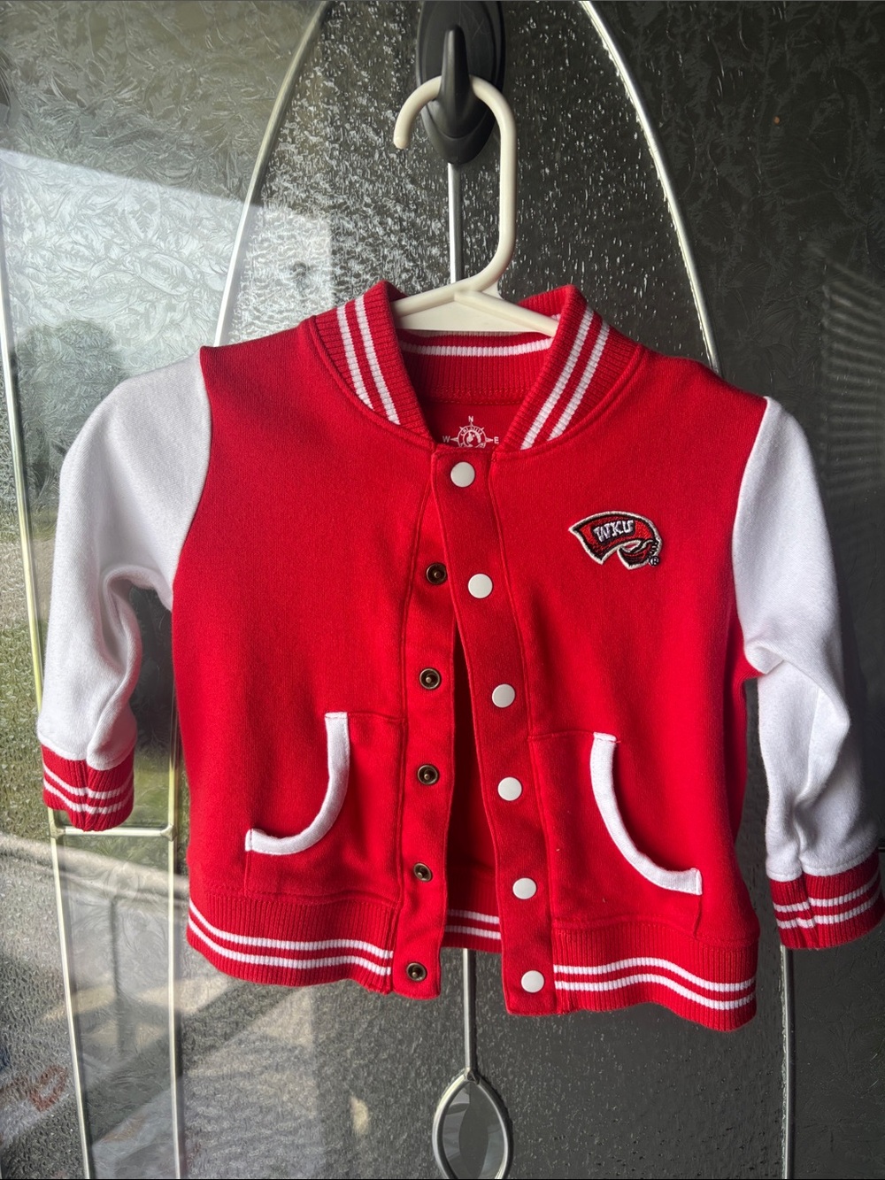 Kids Red and White Varsity Jacket - WKU Inspired